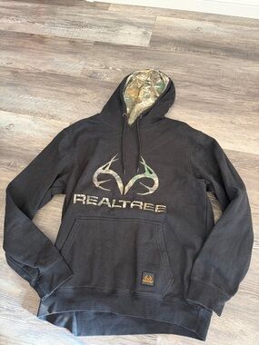 Realtree Black Hoodie with Camo-Lined Hood and Logo